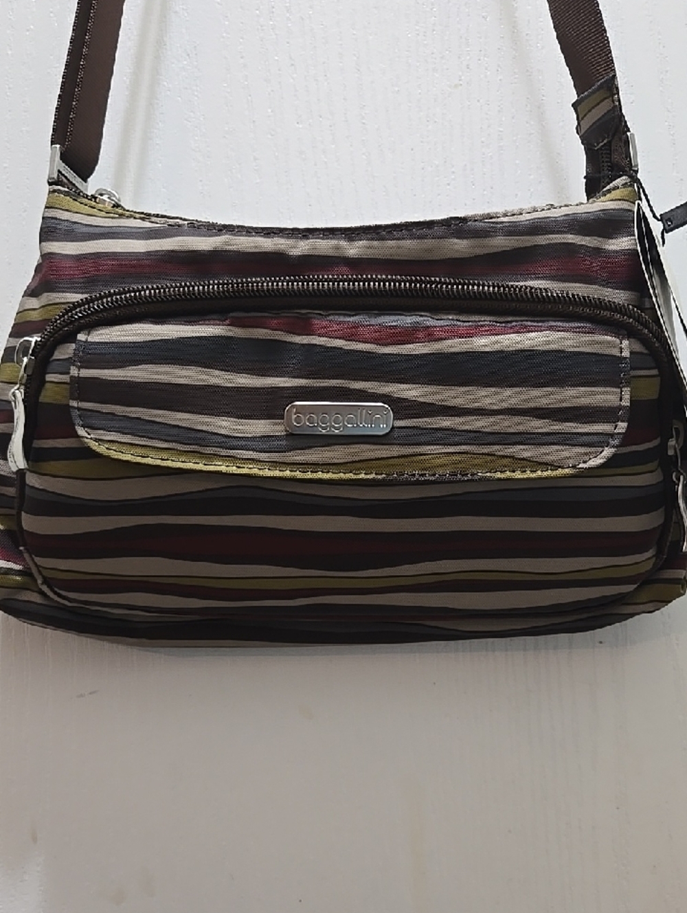 Baggallini Striped Crossbody Bag in Black, Brown & Olive